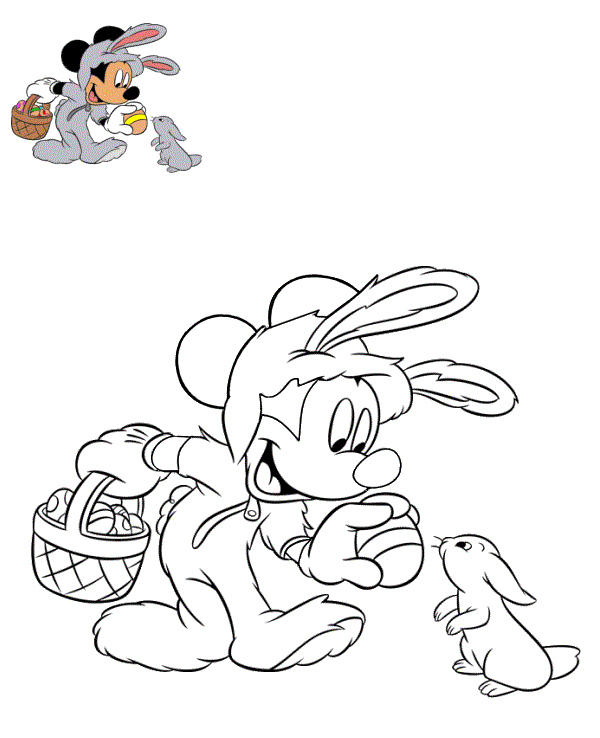 Coloriage Mickey Lapin Pâques Disney - Pâques Disney à imprimer