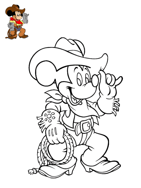 Coloriage Mickey Mouse Avec Des Bottes Et Chapeau Cowboy - Mickey à imprimer