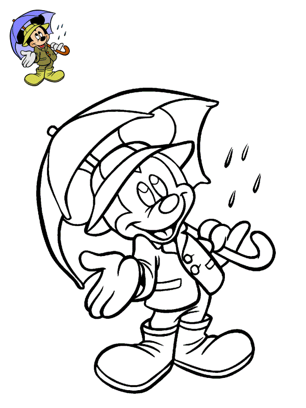 Coloriage Mickey Mouse Avec Un Parapluie - Mickey à imprimer