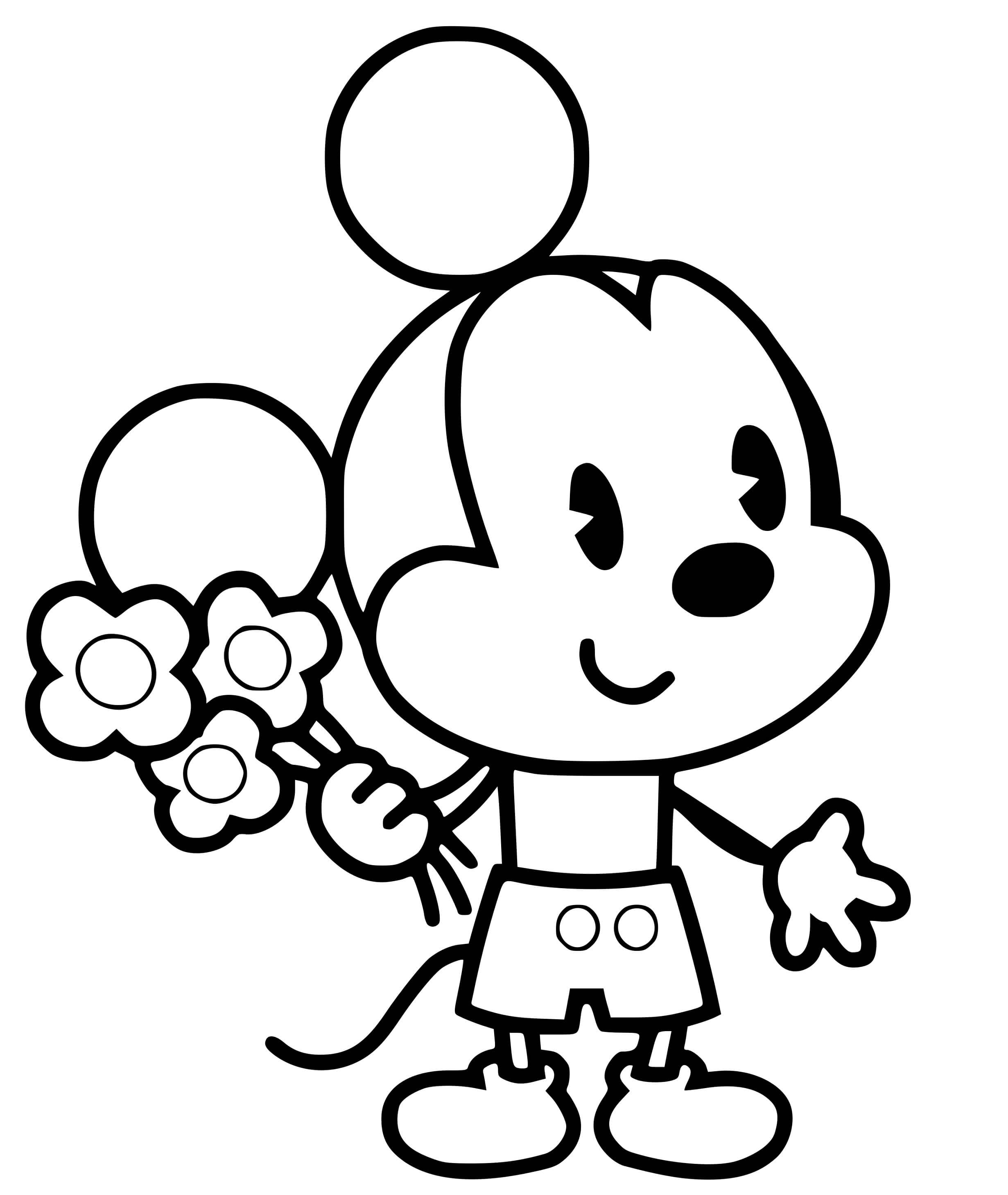 Coloriage Mickey mouse bébé avec des fleurs kawaii disney - Kawaii disney à imprimer