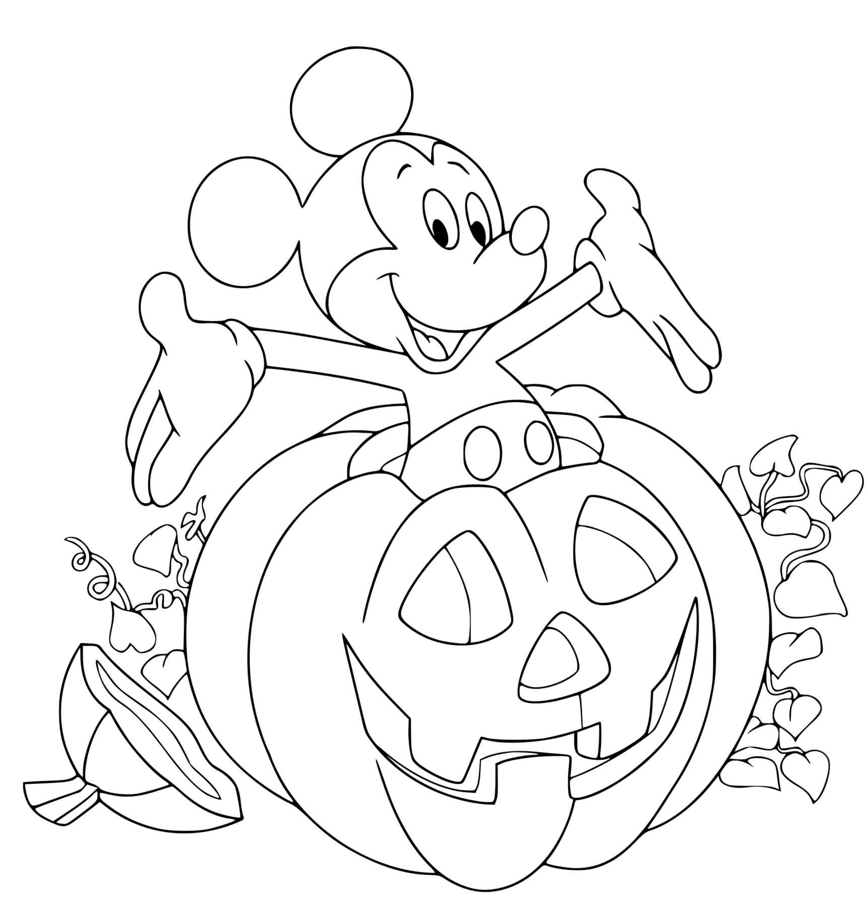 Coloriage Mickey Mouse Dans Une Citrouille - Halloween disney à imprimer
