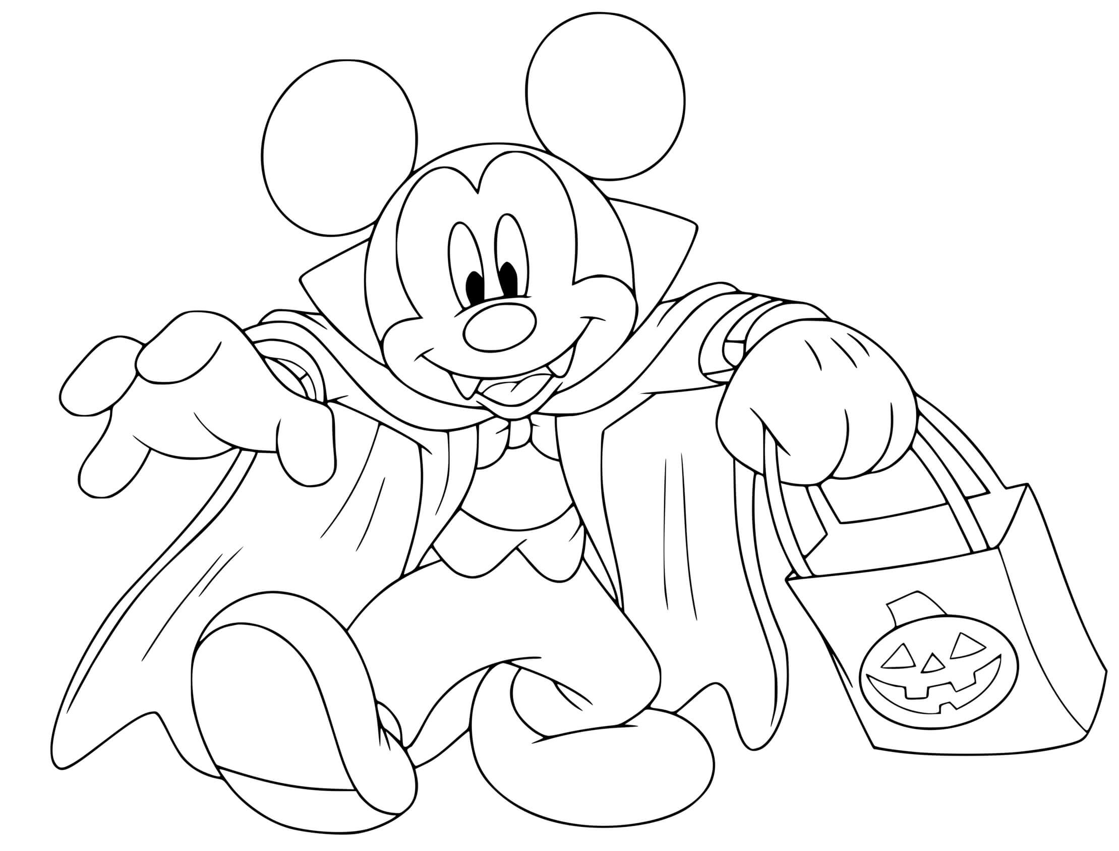 Coloriage Mickey Mouse Vampire Avec Un Sac De Friandises - Halloween disney à imprimer