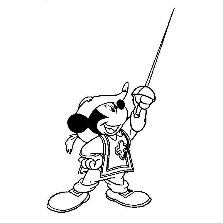 Coloriage Mickey Mousquetaire - Alphabet disney à imprimer