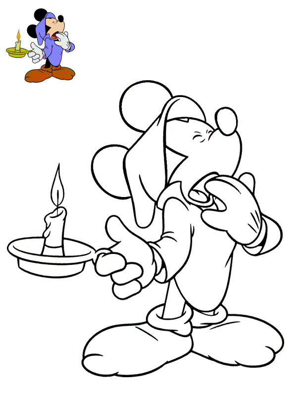 Coloriage Mickey Veut Dormir Il Tient Une Chandelle - Mickey à imprimer