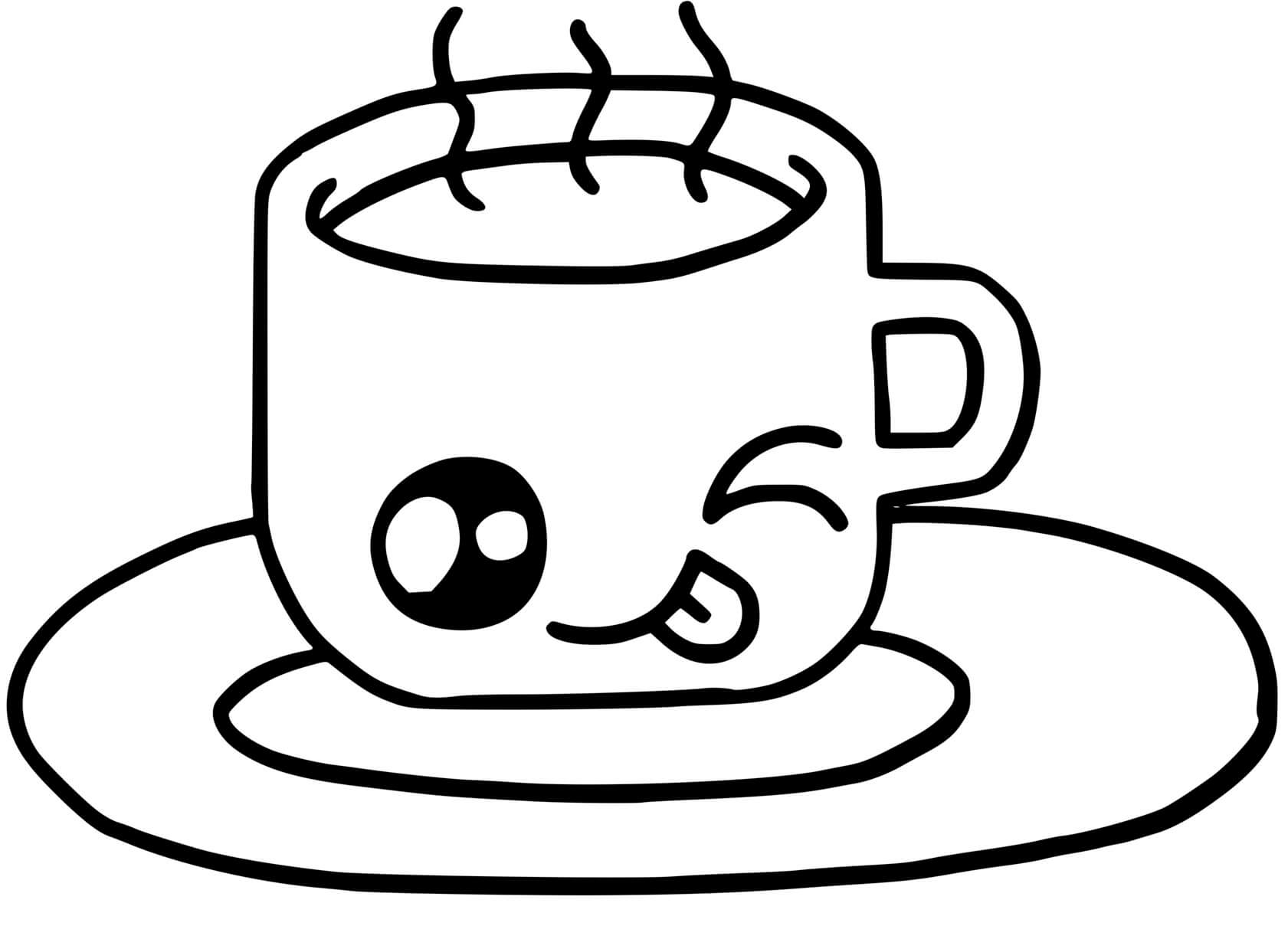 Coloriage Mignon Cup Of Hot Chocolate Or Coffee Kawaii - Dessin facile mignon à imprimer