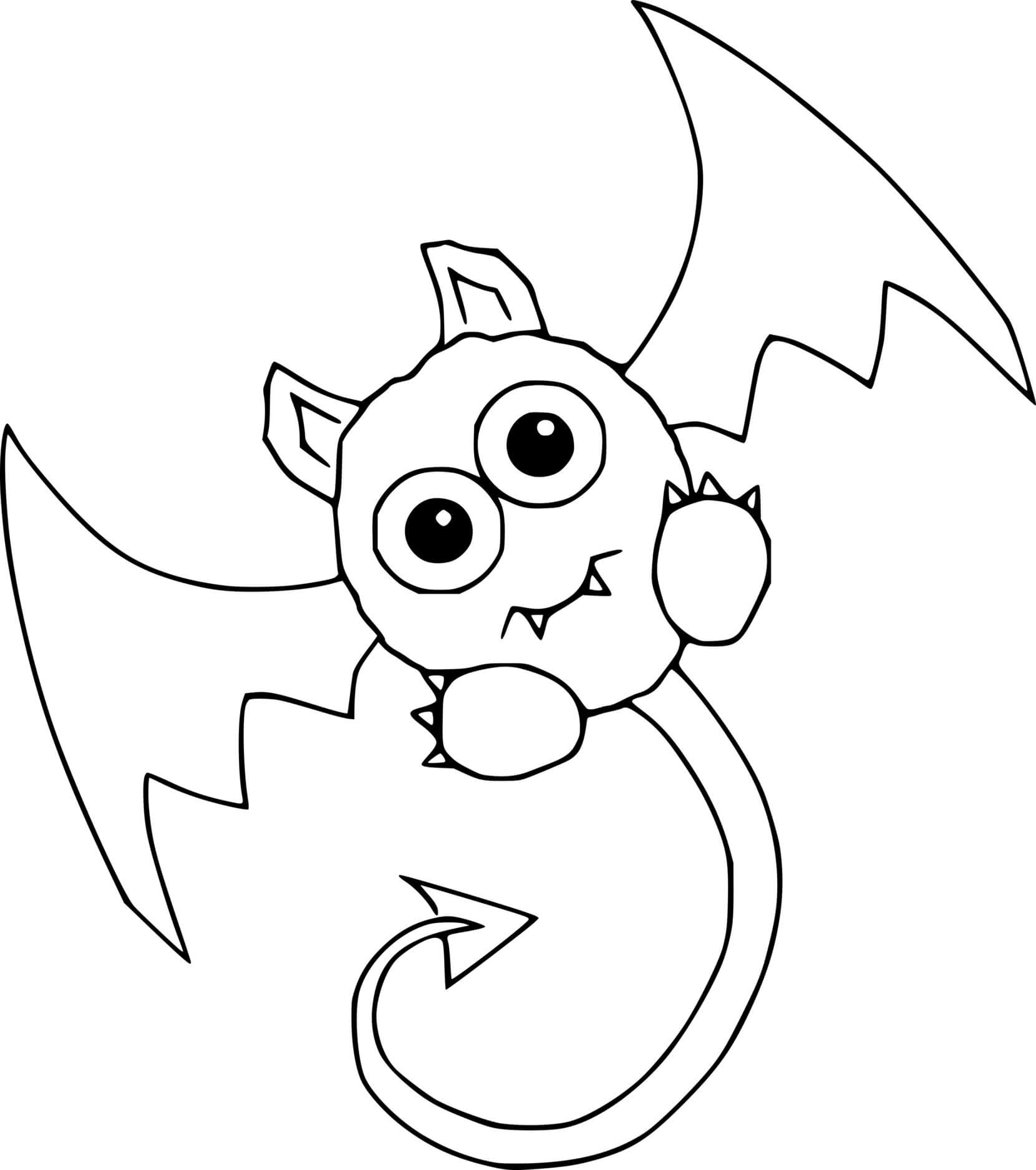 Coloriage Mignon Diable Chauve Souris Kawaii - Halloween chauve souris à imprimer