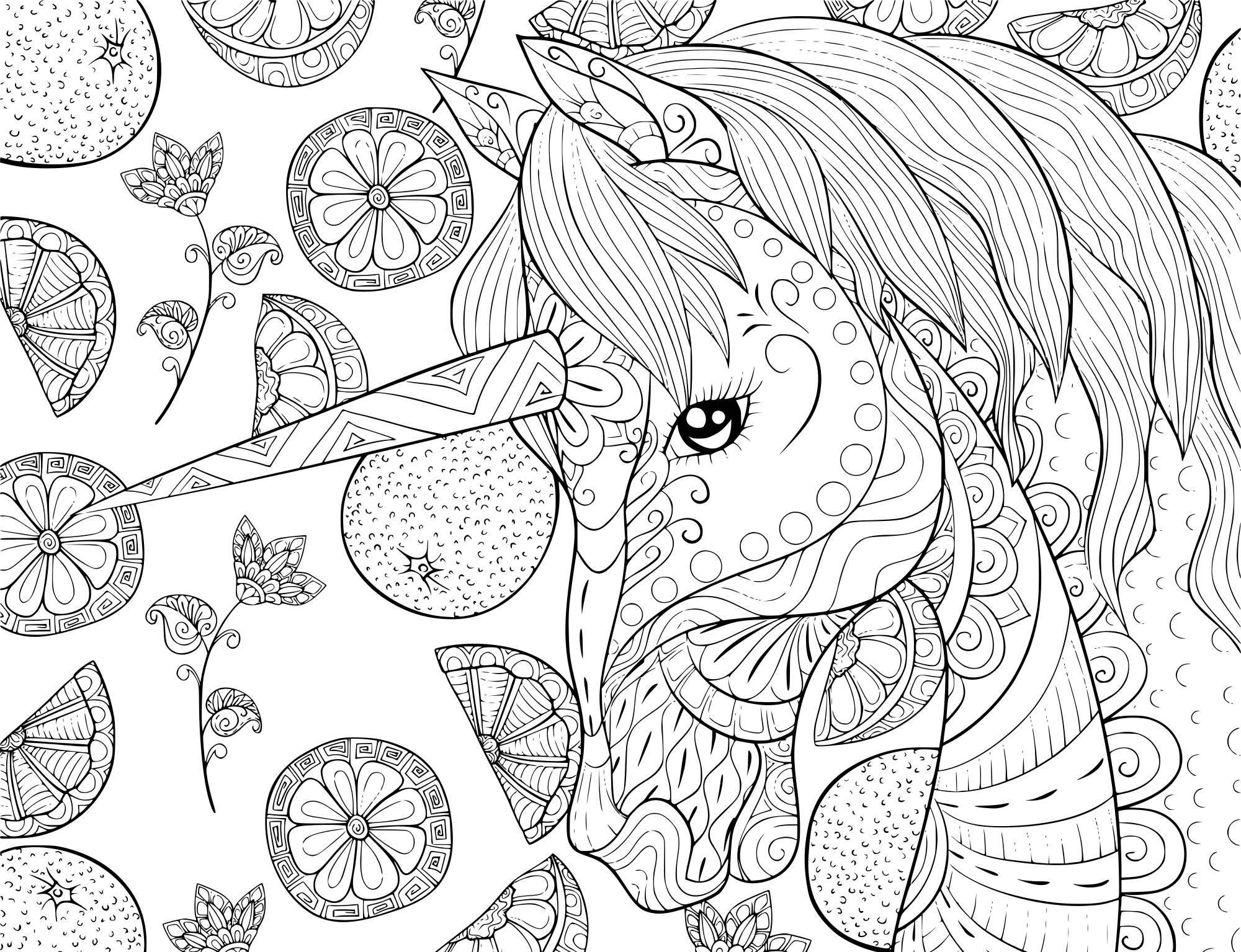Coloriage Mignonne Licorne Pour La Detente Illustration Style Art Zen - Adulte à imprimer