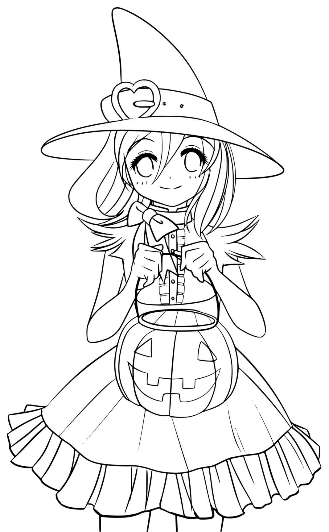 Coloriage Mignonne Princesse Sorcière Avec Un Citrouille En Automne - Halloween à imprimer