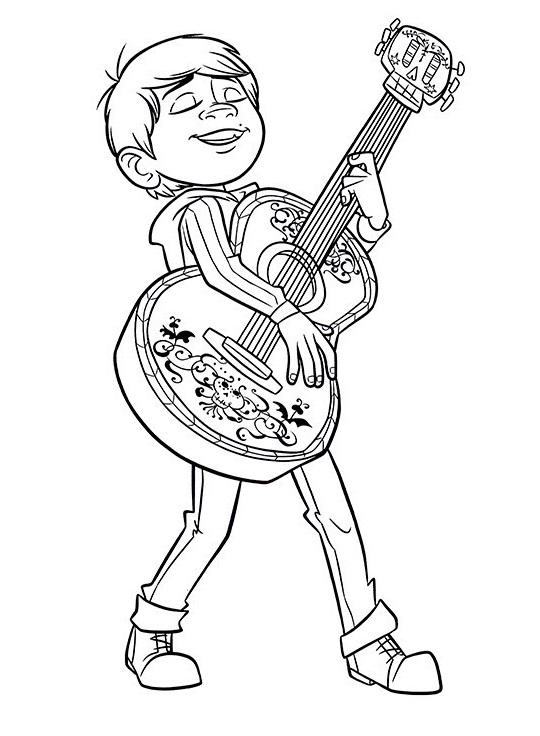 Coloriage Miguel En Feu Avec Sa Guitare Film Coco - Coco Disney à imprimer
