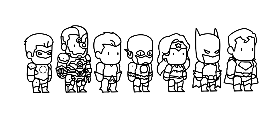 Coloriage Mini Comics Super Heroes - Super héros à imprimer