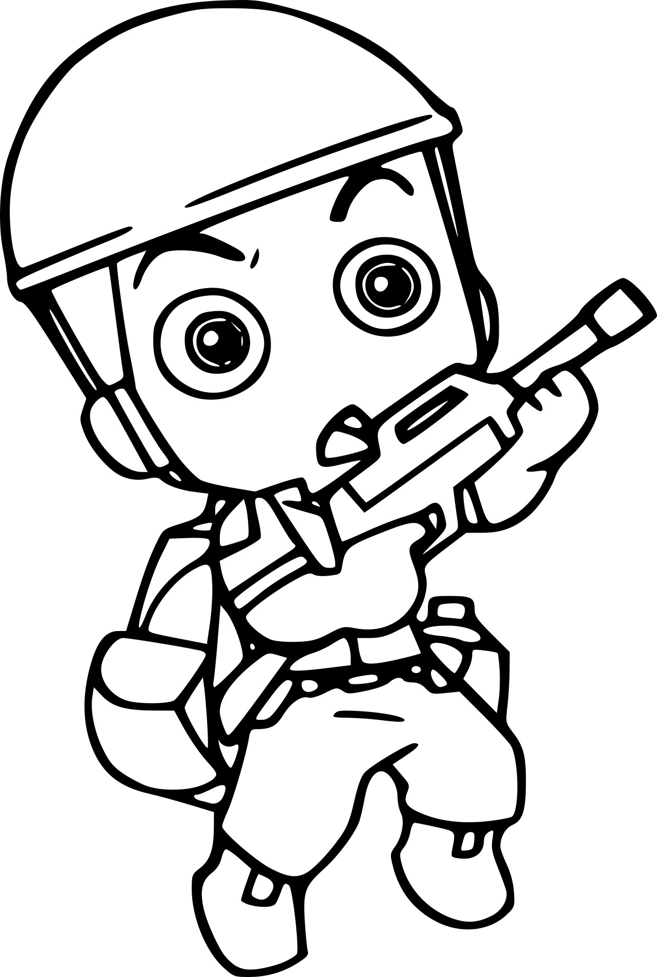 Coloriage Mini Soldat Militaire Avec Arme - Garçon à imprimer