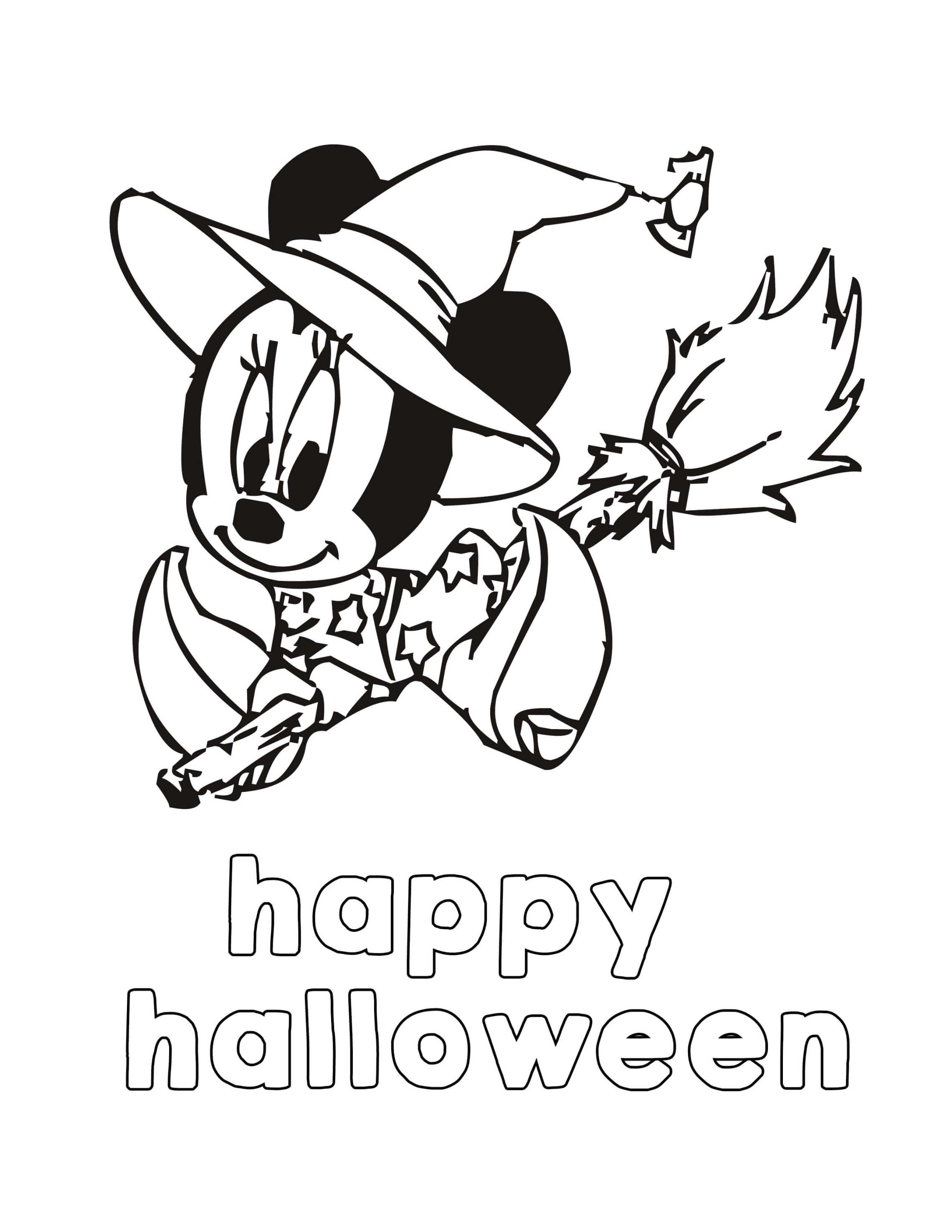 Coloriage Minnie Halloween Joyeuse - Halloween à imprimer