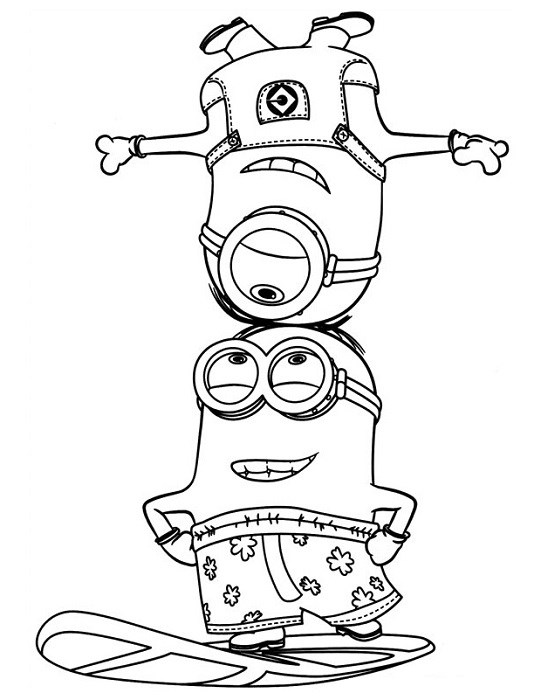 Coloriage Minion joueur en action avec salopette bleue - Minions à imprimer