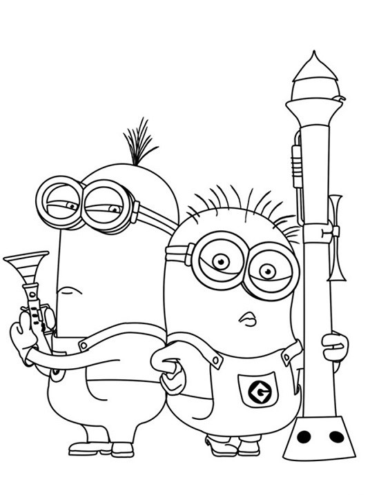 Coloriage Minion jaune avec lunettes en pleine action - Minions à imprimer