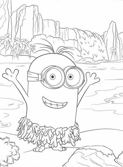 Coloriage Minion souriant avec ses lunettes rondes - Minions à imprimer