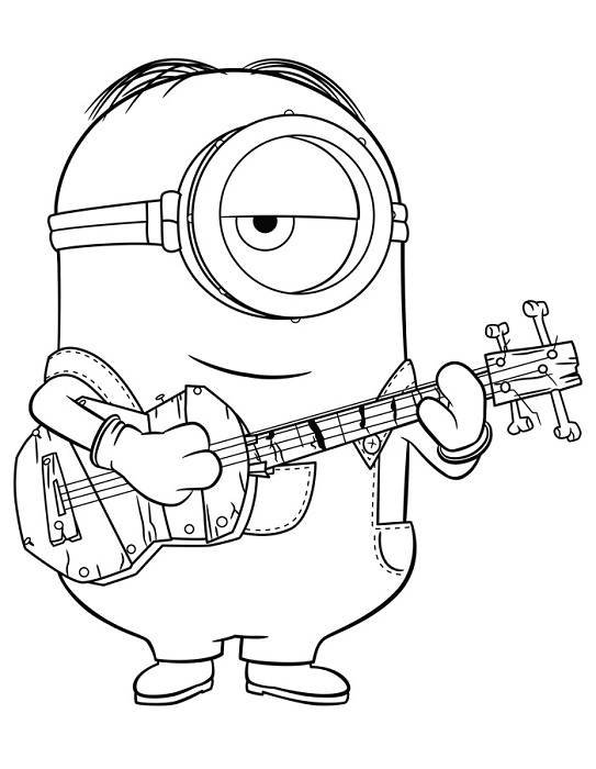 Coloriage Minion De Moi Moche Et Méchant Joue De La Guitare - Minions à imprimer