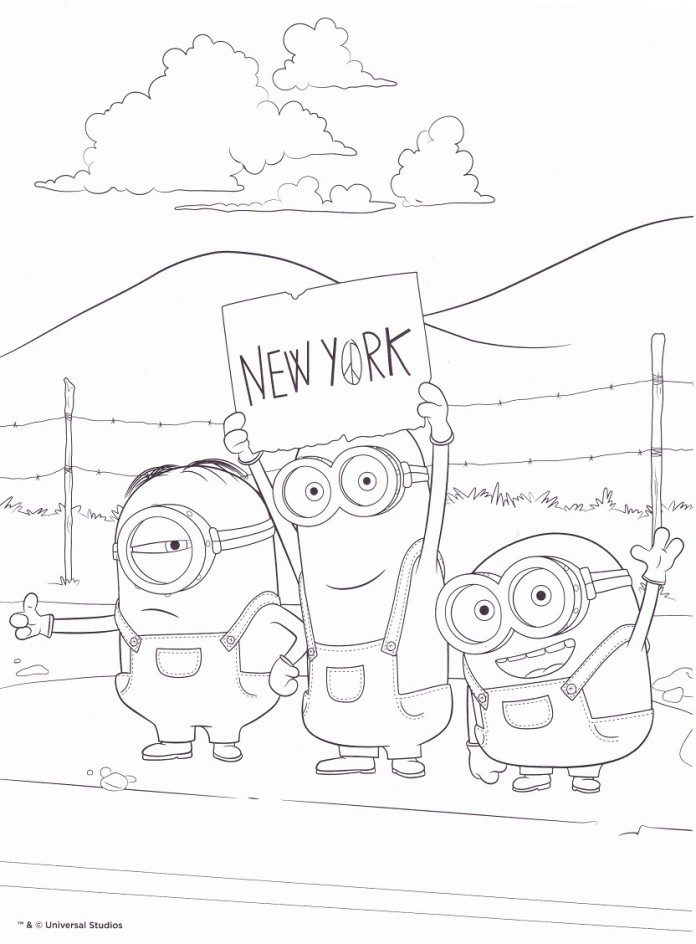 Coloriage Minion En Direction De Newyork - Minions à imprimer