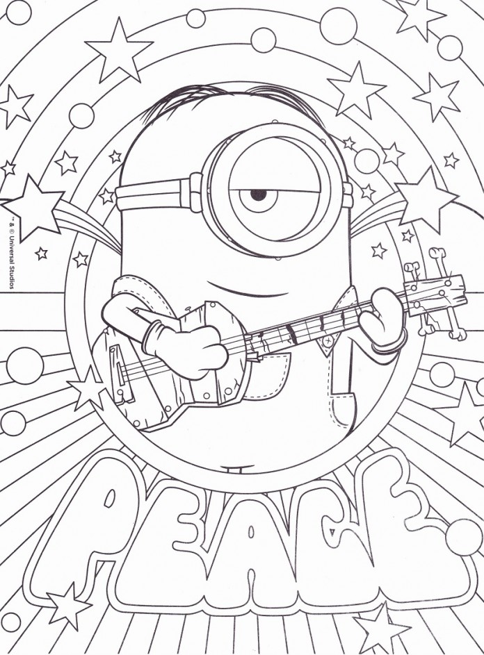 Coloriage Minion Peace Paix - Minions à imprimer