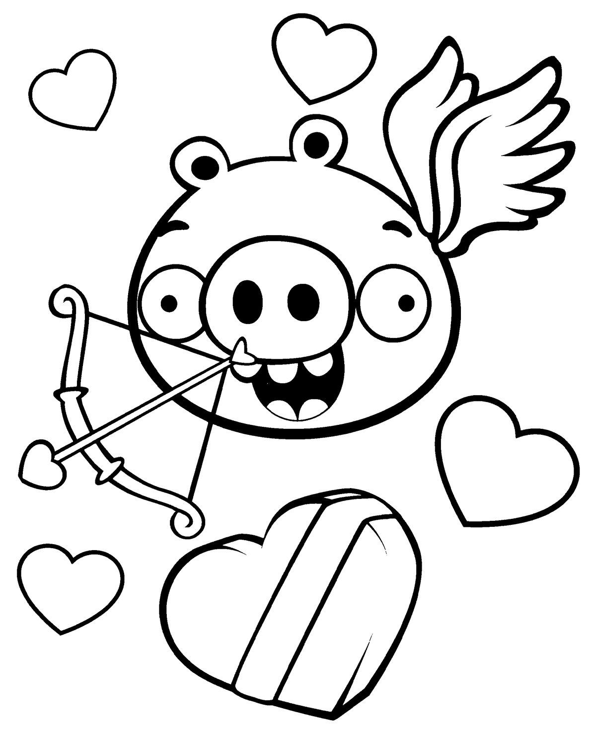 Coloriage Minion Pig Saint Valentin Angrybirds - Saint-Valentin à imprimer