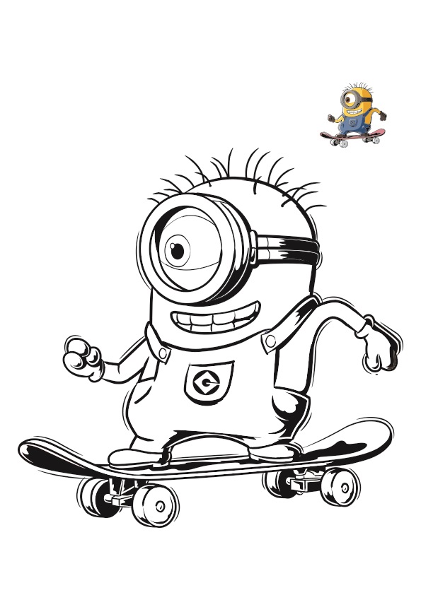 Coloriage Minion Sur Un Skate Board - Minions à imprimer