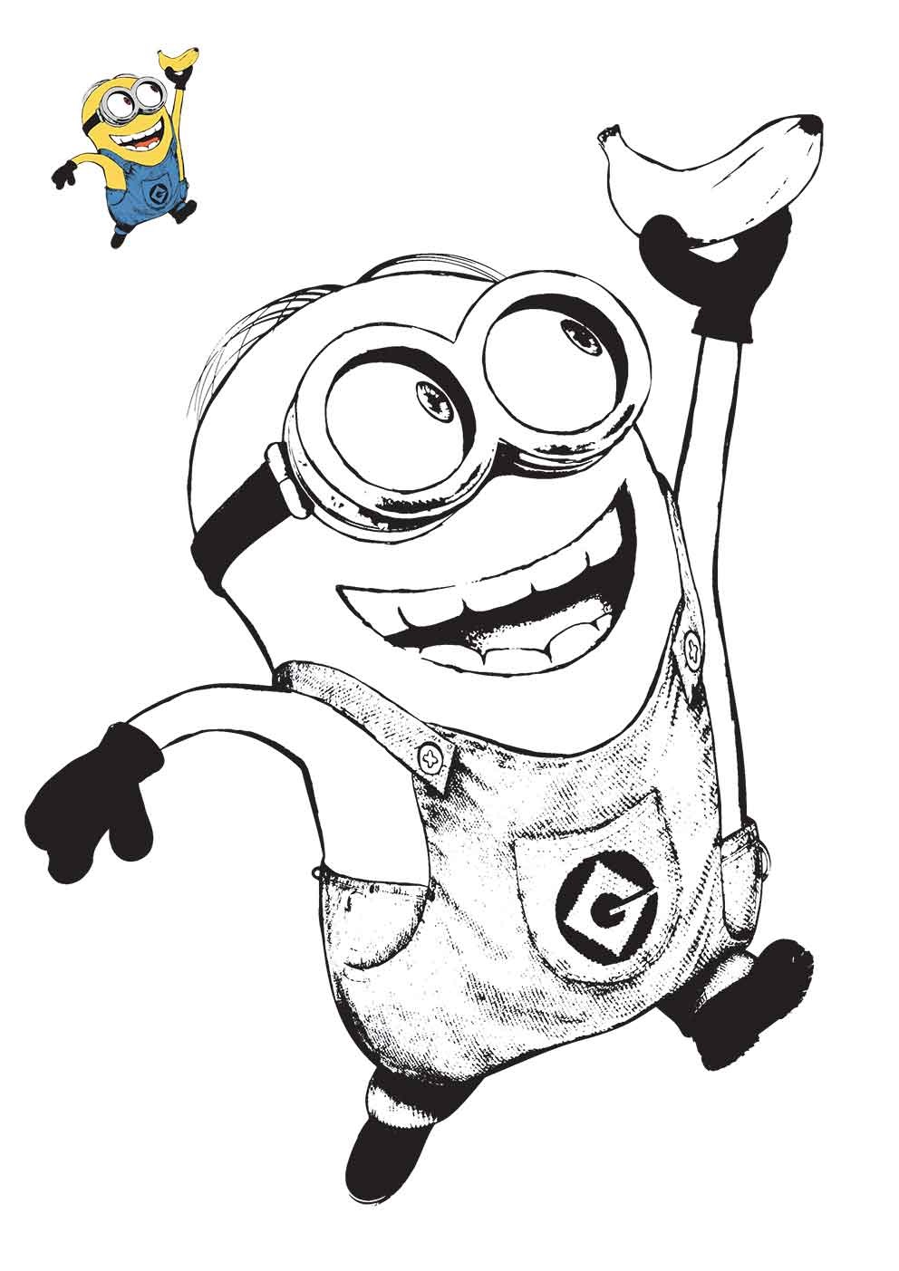 Coloriage Minion Tient Une Banane - Minions à imprimer