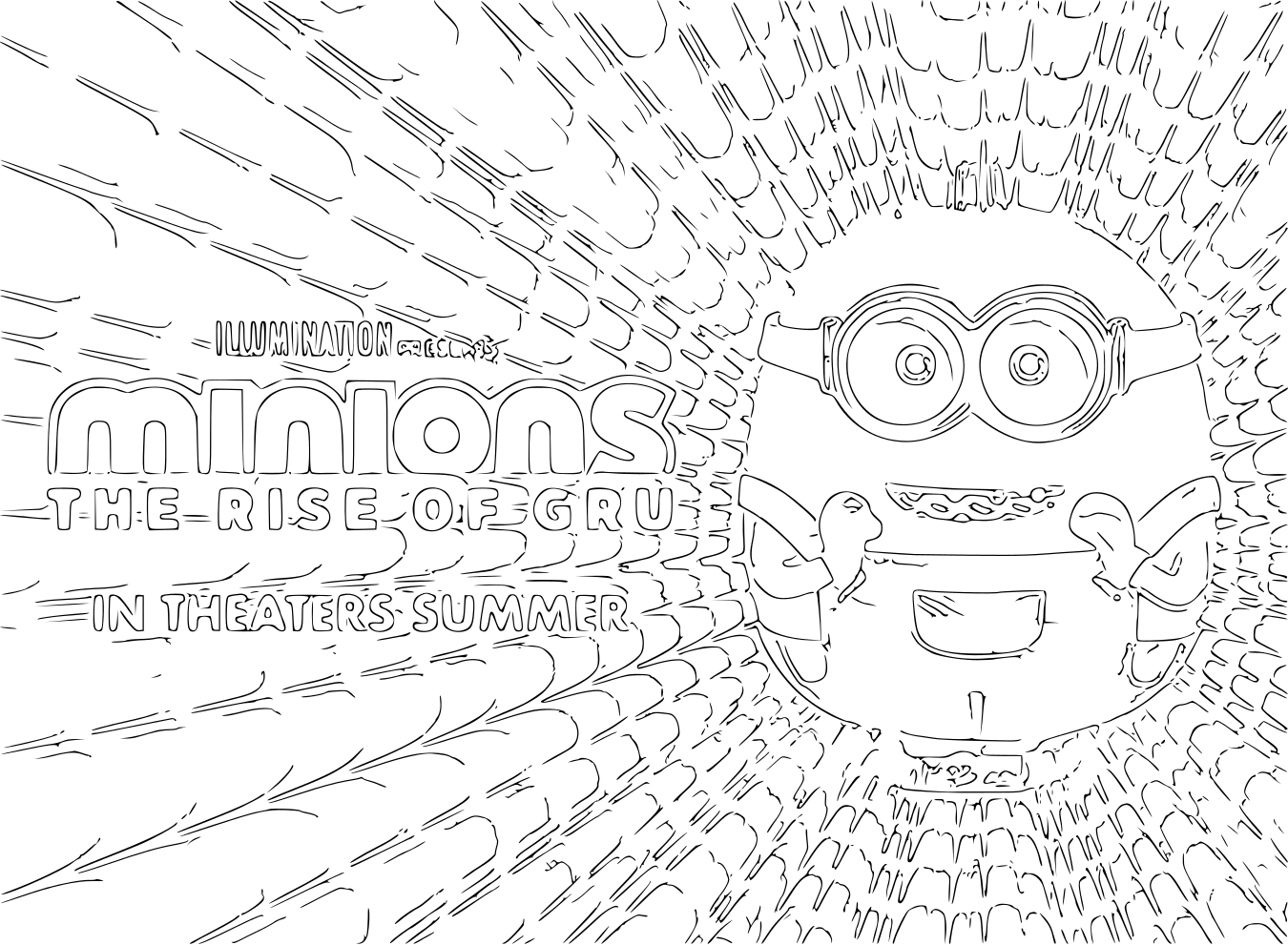 Coloriage Minions en vacances d'été - La Montée de Gru - Minions à imprimer