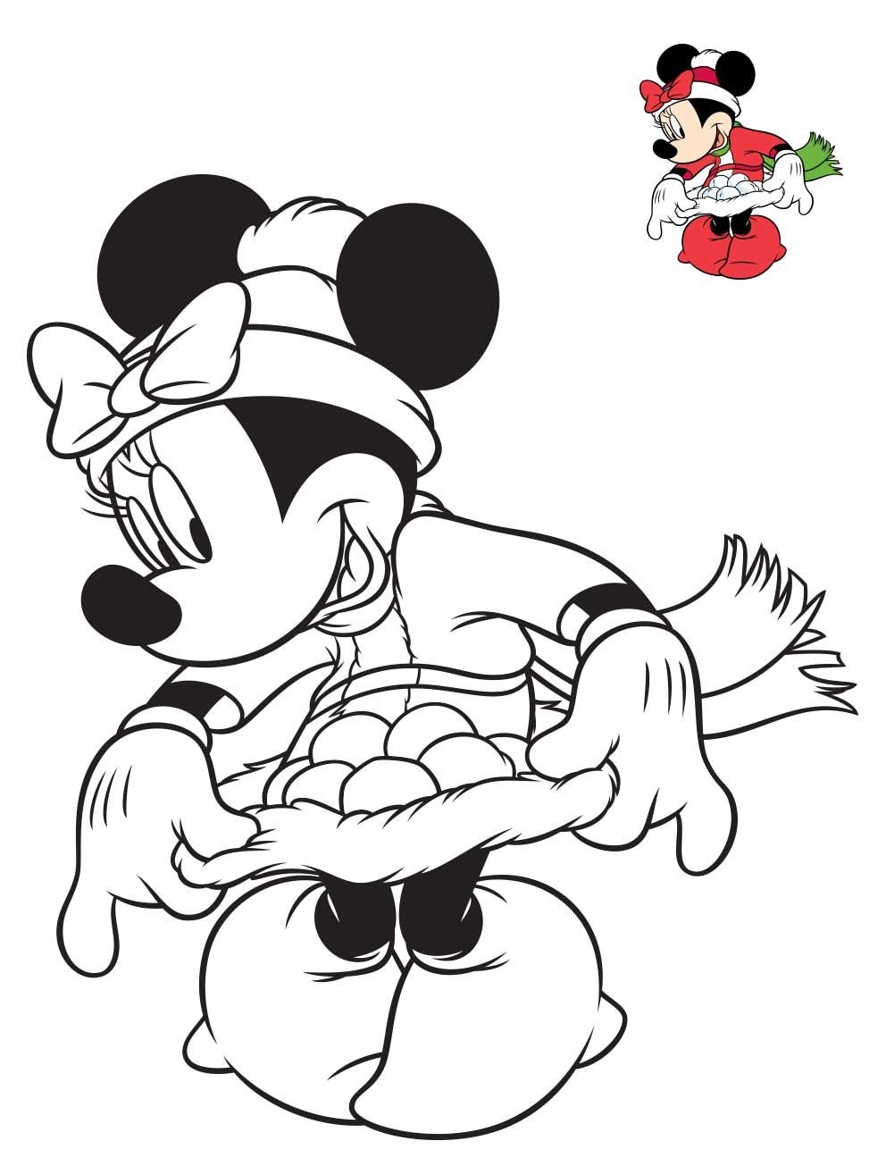 Coloriage Minni Moue Avec Une Jolie Robe De Noël - Noël Disney à imprimer