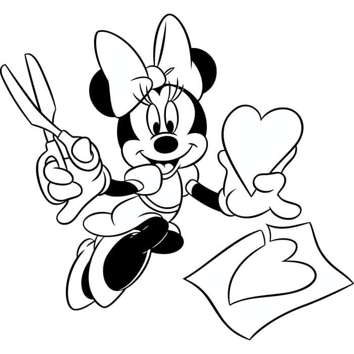 Coloriage Minnie Decoupe Un Cœur Bricolage - Minnie à imprimer
