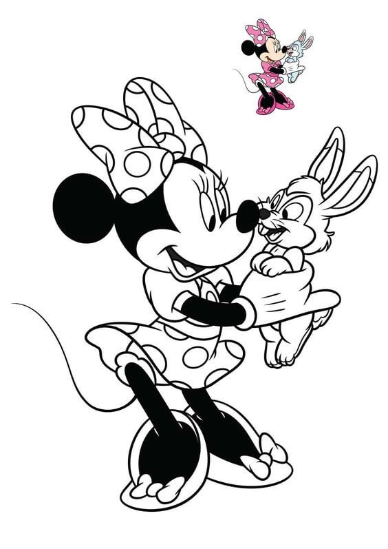 Coloriage Minnie Mouse Avec Un Lapin Disney - Minnie à imprimer
