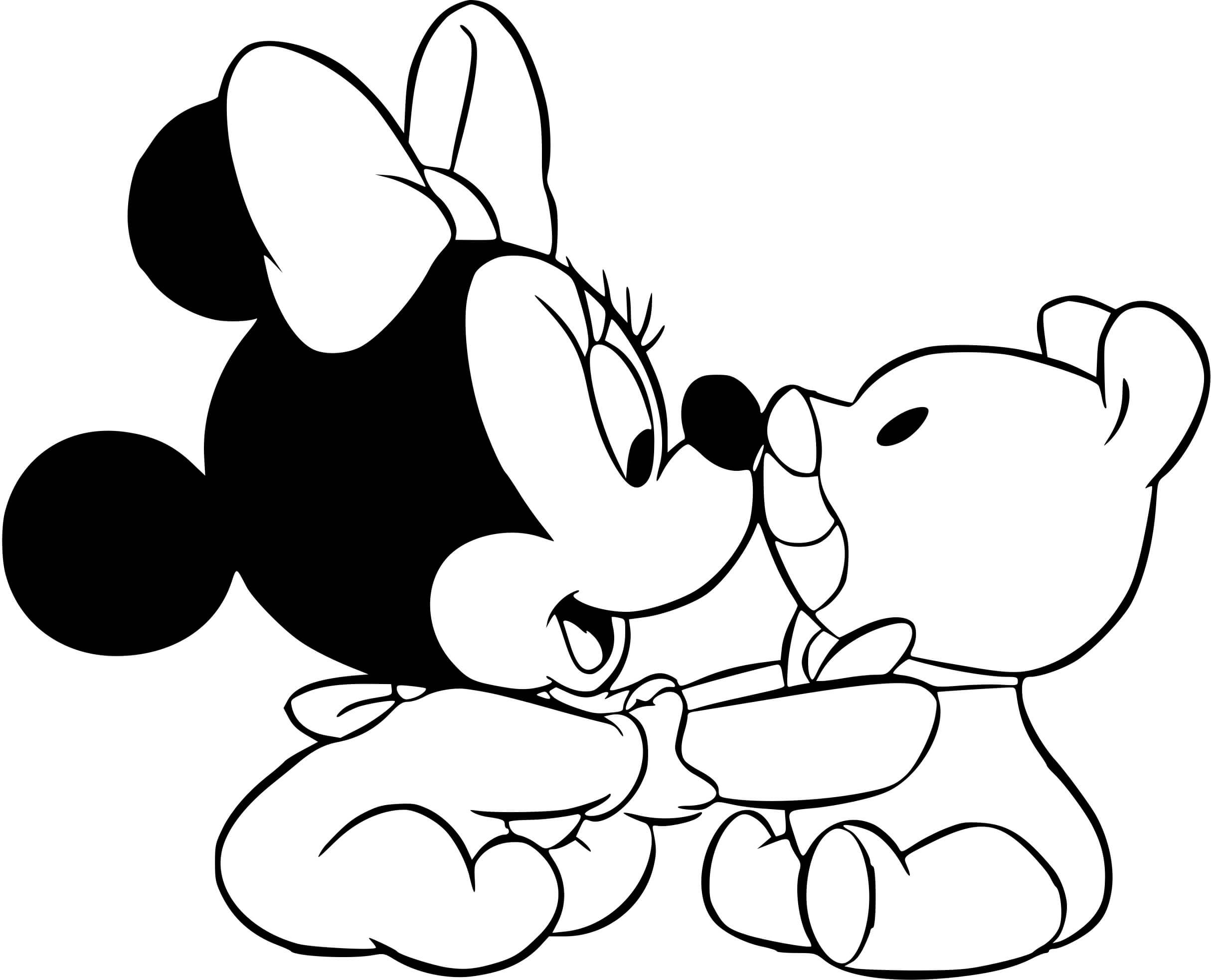 Coloriage Minnie Mouse Bébé Et Son Nounours - Disney bébé à imprimer