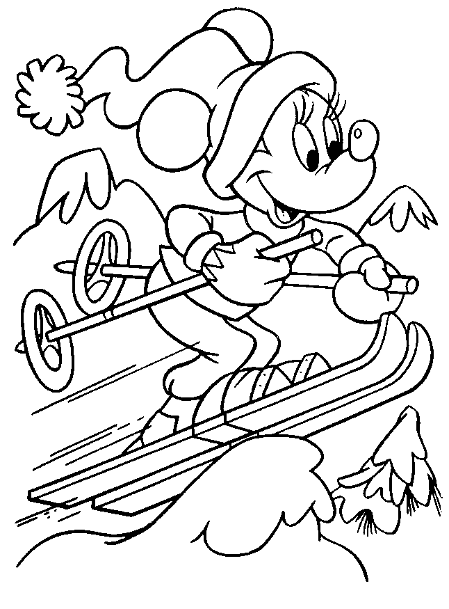Coloriage Minnie Mouse Prêt A Sauter Ski Alpin Sport Hiver - Ski à imprimer
