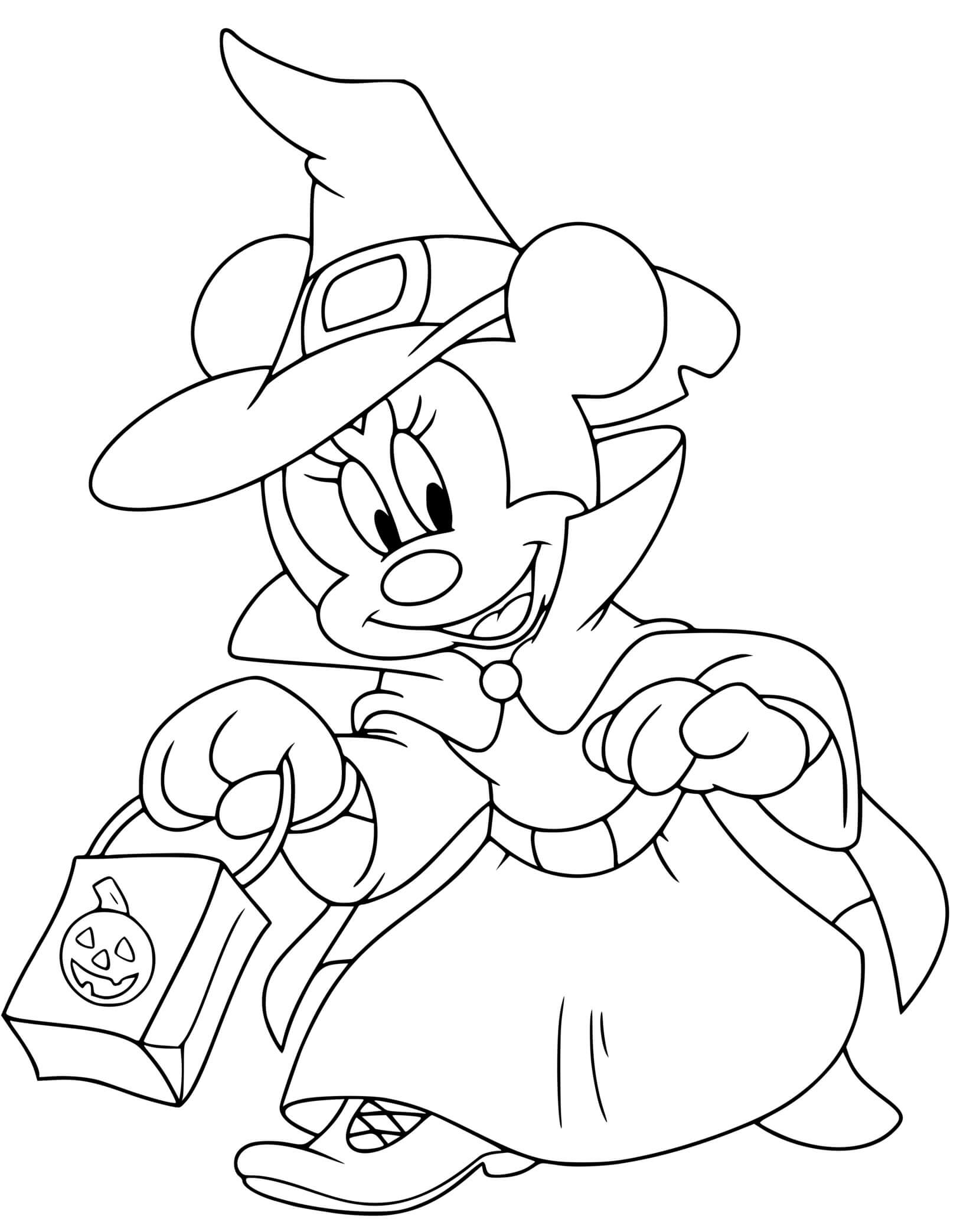 Coloriage Minnie Mouse Sorcière Avec Sac De Friandises - Halloween disney à imprimer