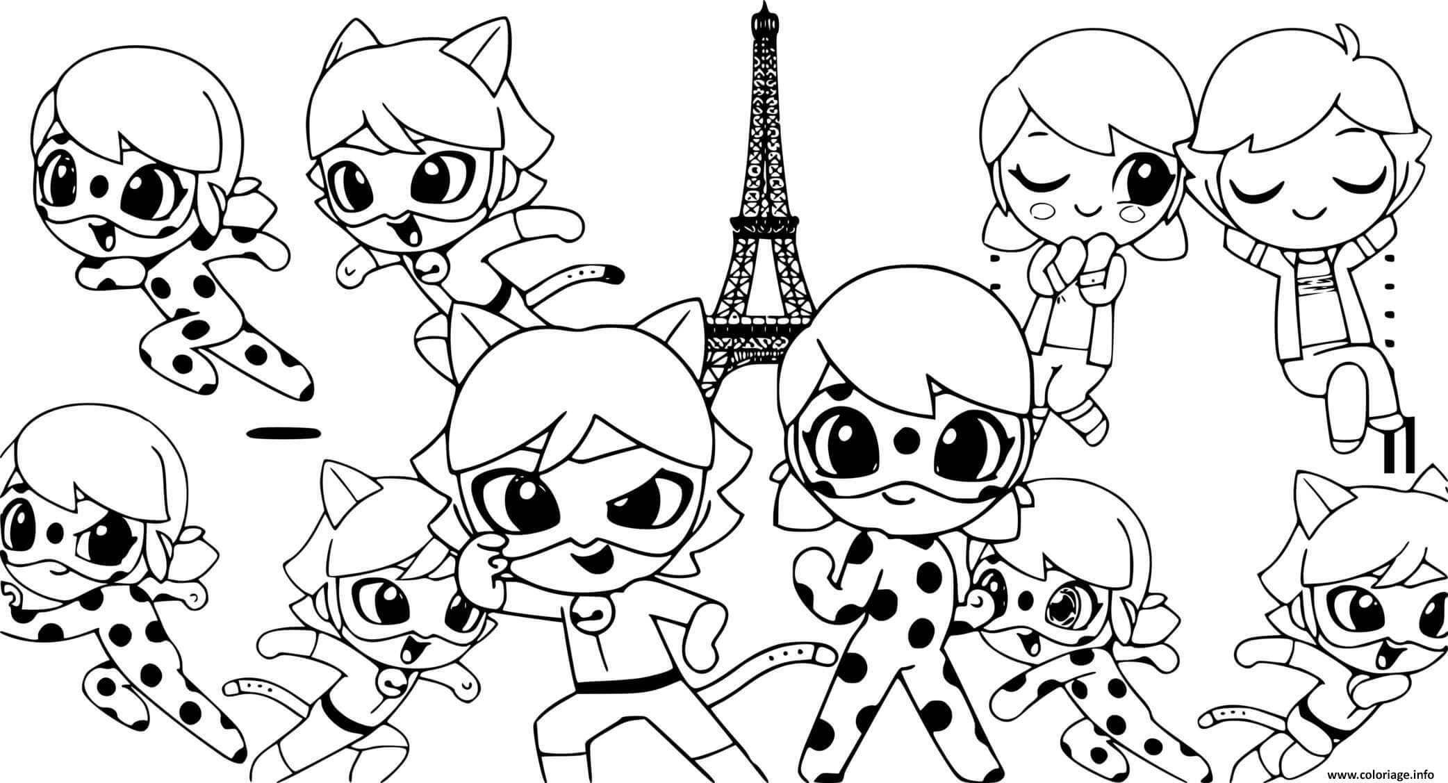 Coloriage Miraculous Chat Noir Kawaii Fille - Fille à imprimer