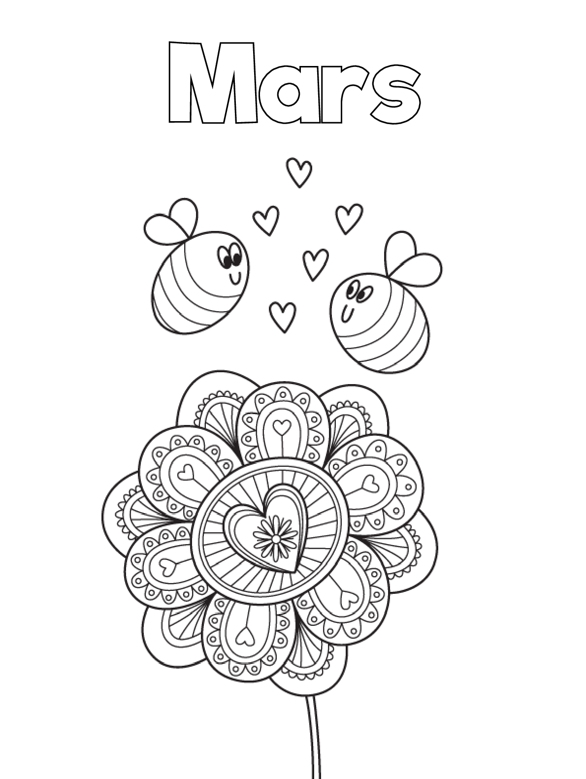 Coloriage Mois De Mars Abeilles En Amour - Mars à imprimer