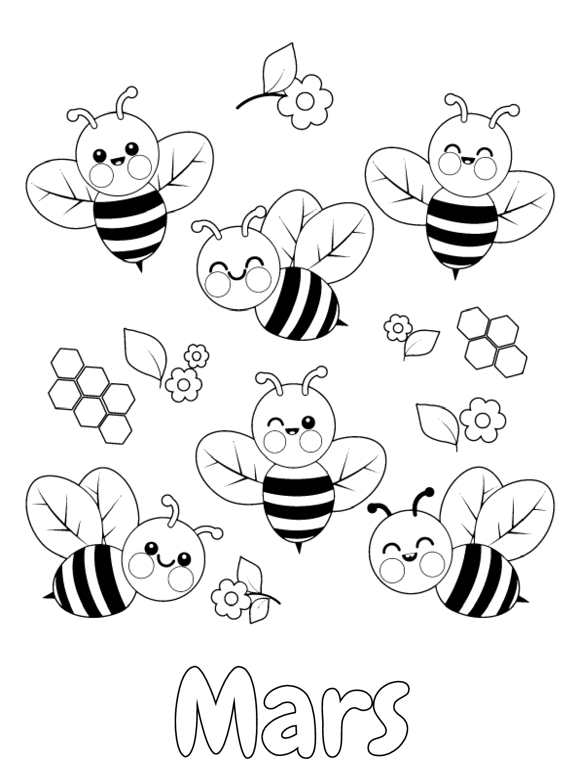 Coloriage Mois De Mars Abeilles Miel - Mars à imprimer