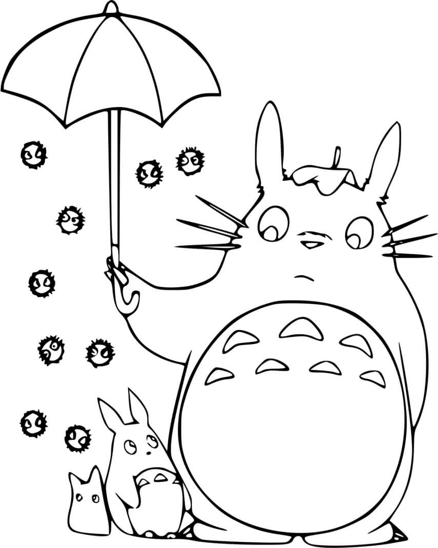 Coloriage Mon Voisin Totoro Avec Un Parapluie - Totoro à imprimer