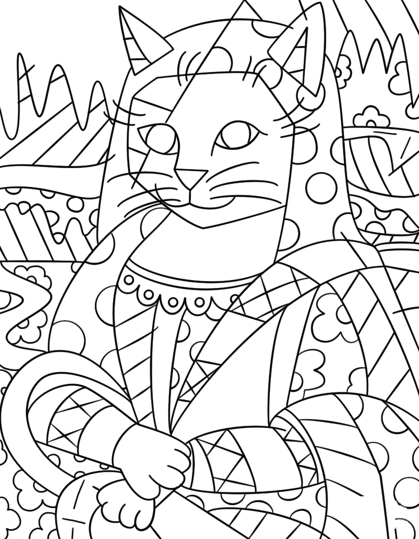 Coloriage Mono Cat By Romero Britto - Romero britto à imprimer