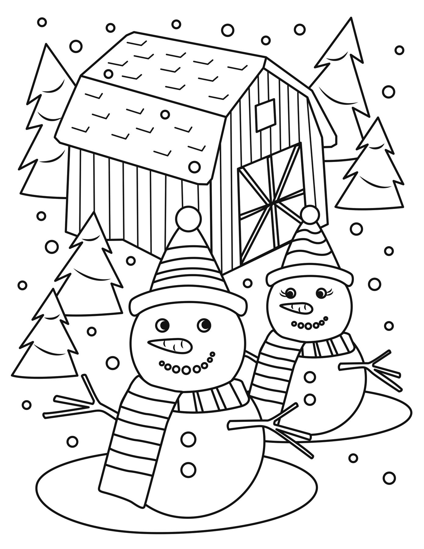 Coloriage Monsieur Et Madame Bonhomme De Neige - Noël à imprimer