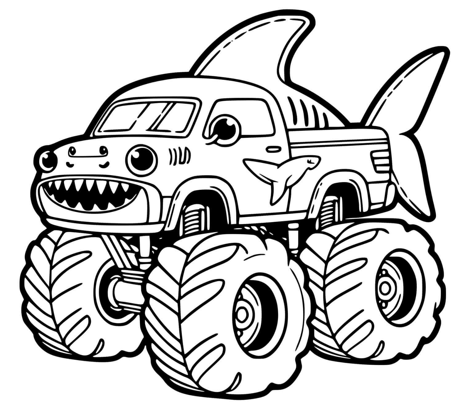 Coloriage Monster Truc Requin Méchant - Monster truck à imprimer
