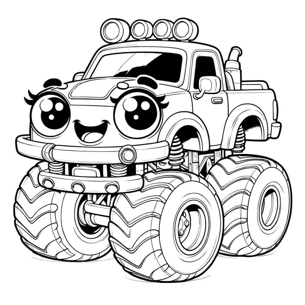 Coloriage Monster Truck Fille Mignon Adorable 4x4 - Monster truck à imprimer
