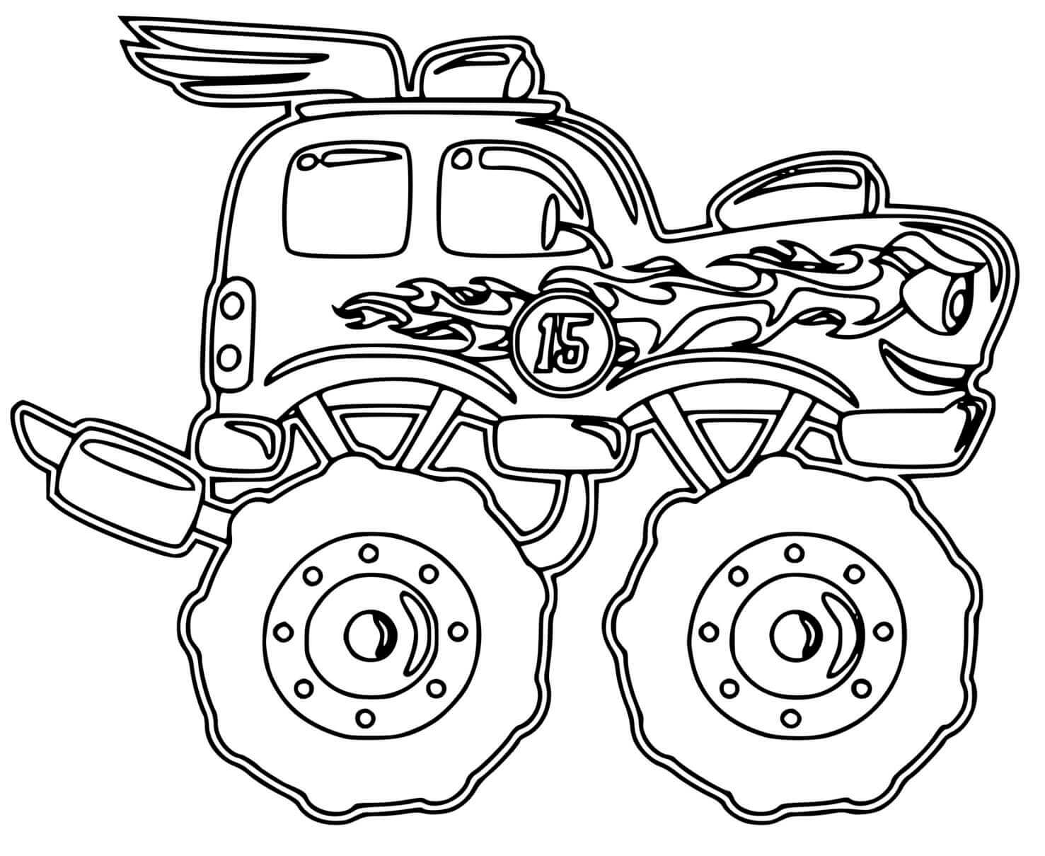 Coloriage Monster Truck Police Flamme Feu - Monster truck à imprimer
