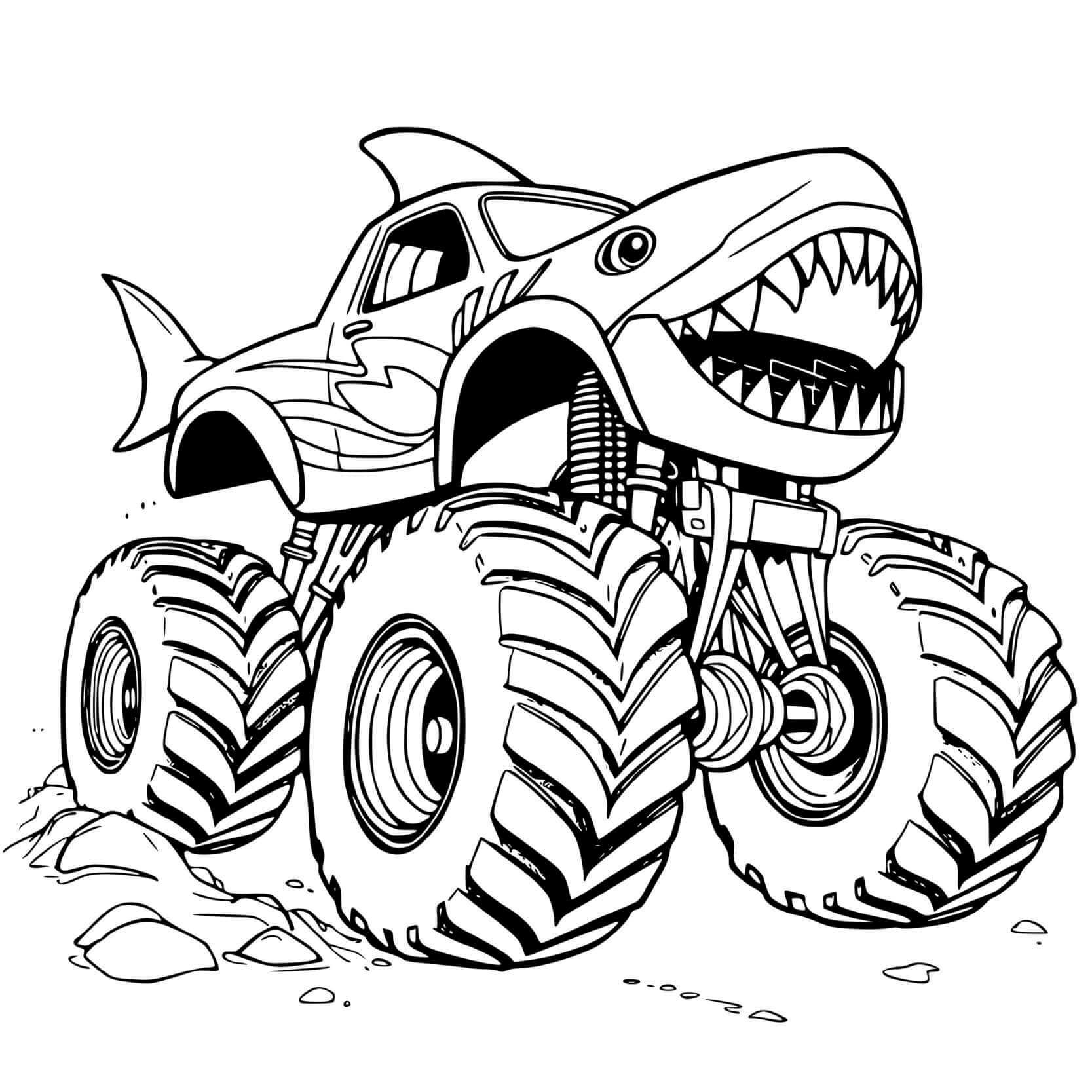 Coloriage Monster Truck Requin Grand - Monster truck à imprimer