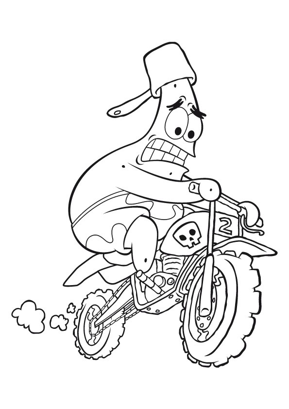 Coloriage Bob l'éponge Patrick sur une moto - Moto à imprimer