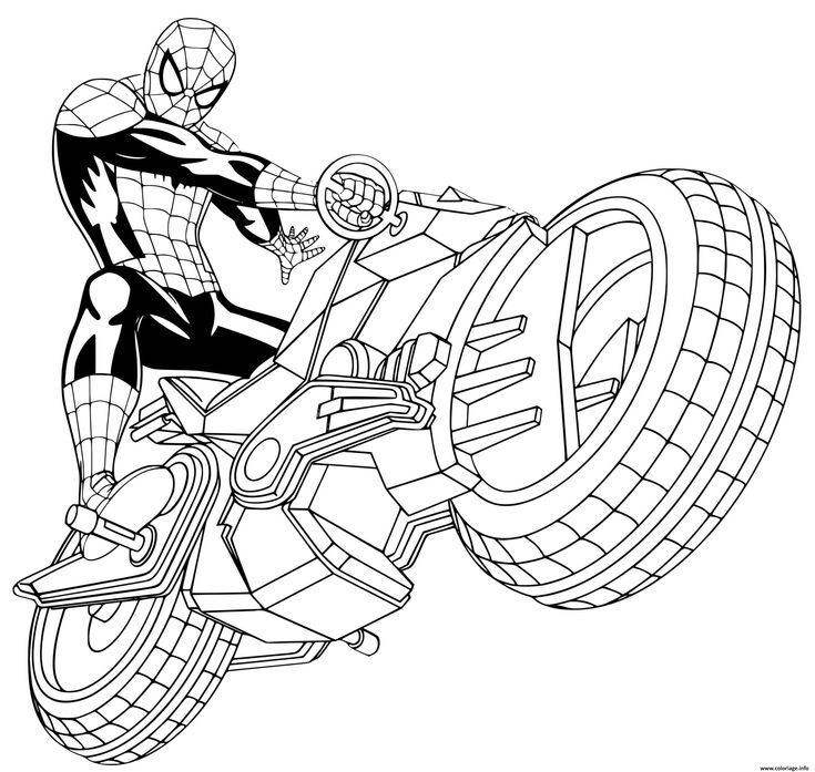 Coloriage Moto De Spiderman Qui Fait Un Saut - Moto Spider-Man à imprimer