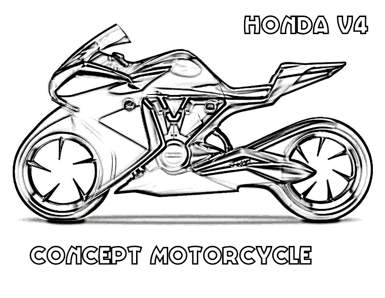 Coloriage Moto custom chromée avec détails - Moto à imprimer