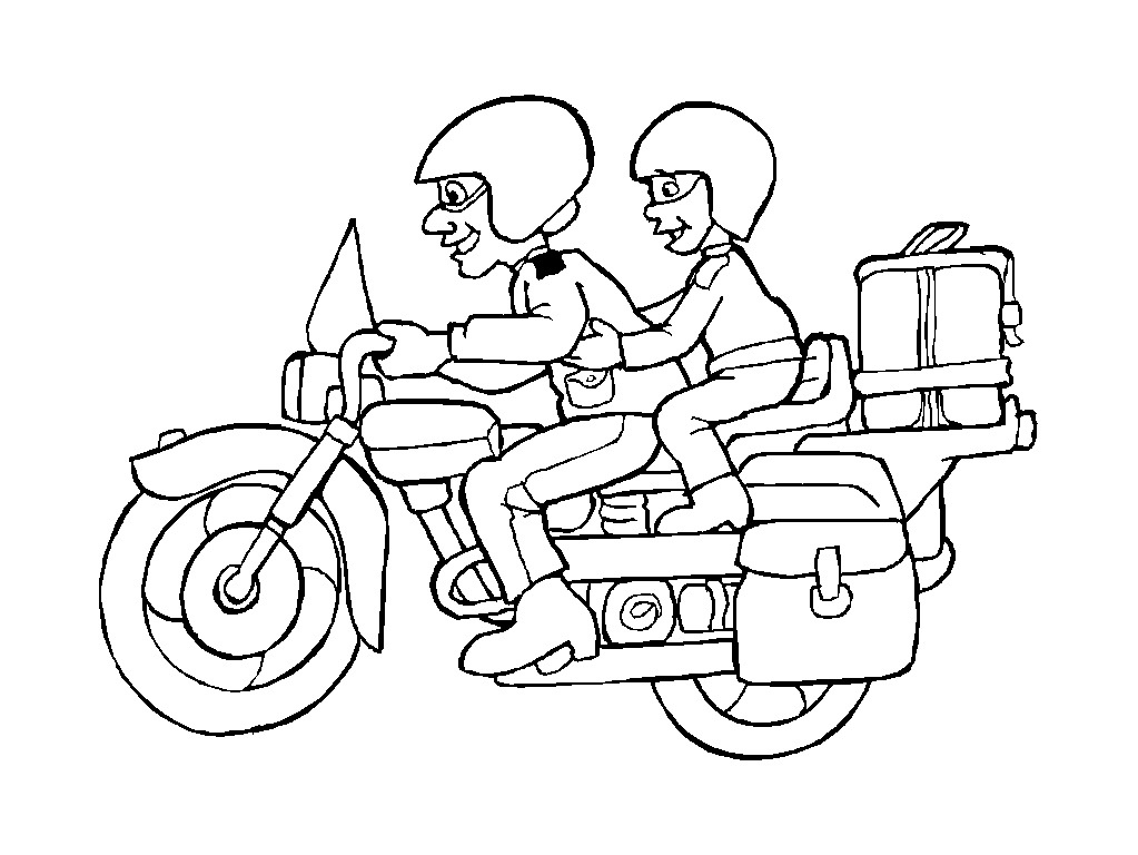Coloriage Motard en balade sur sa monture - Moto à imprimer
