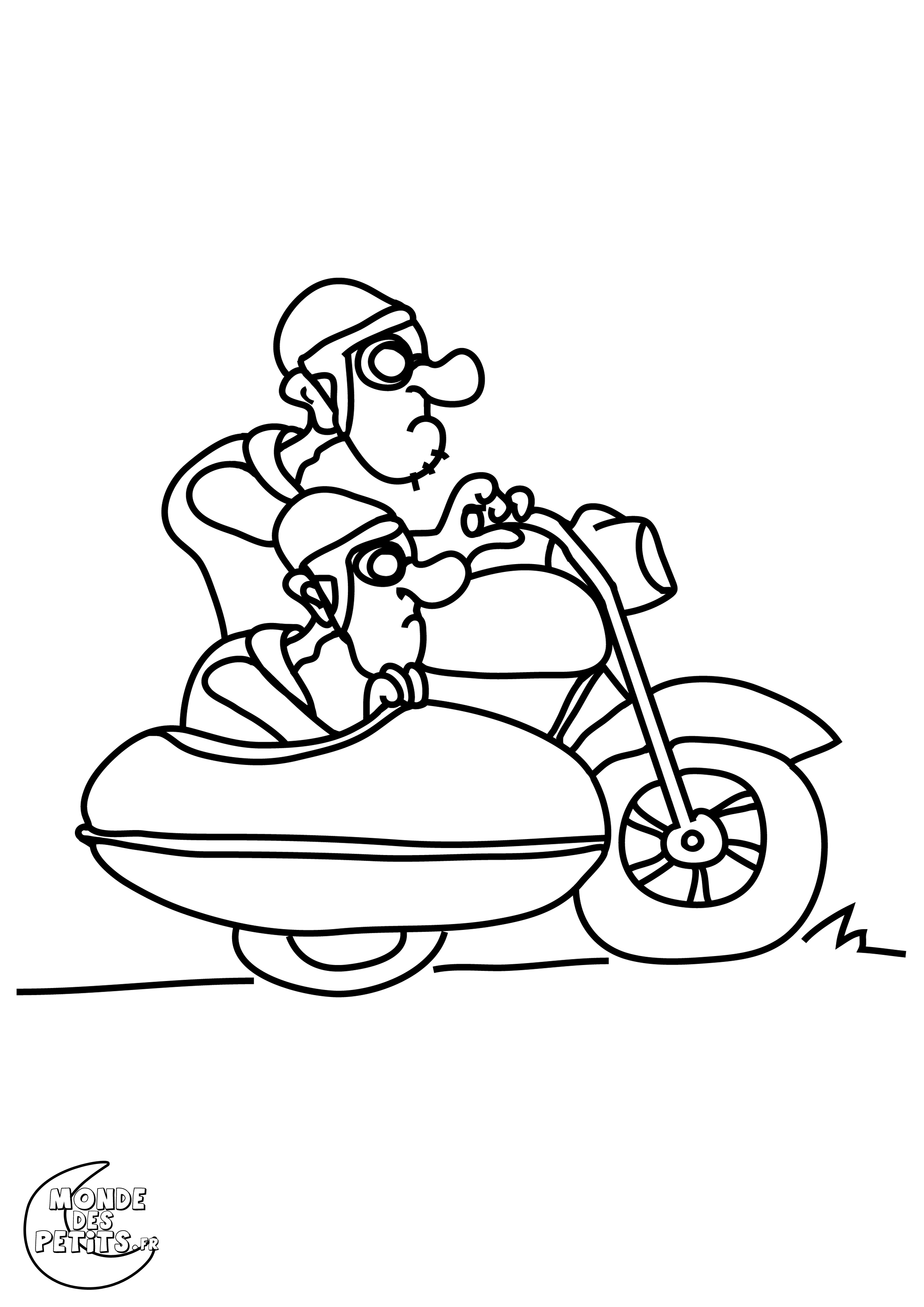 Coloriage Motard sur route avec casque intégral - Moto à imprimer