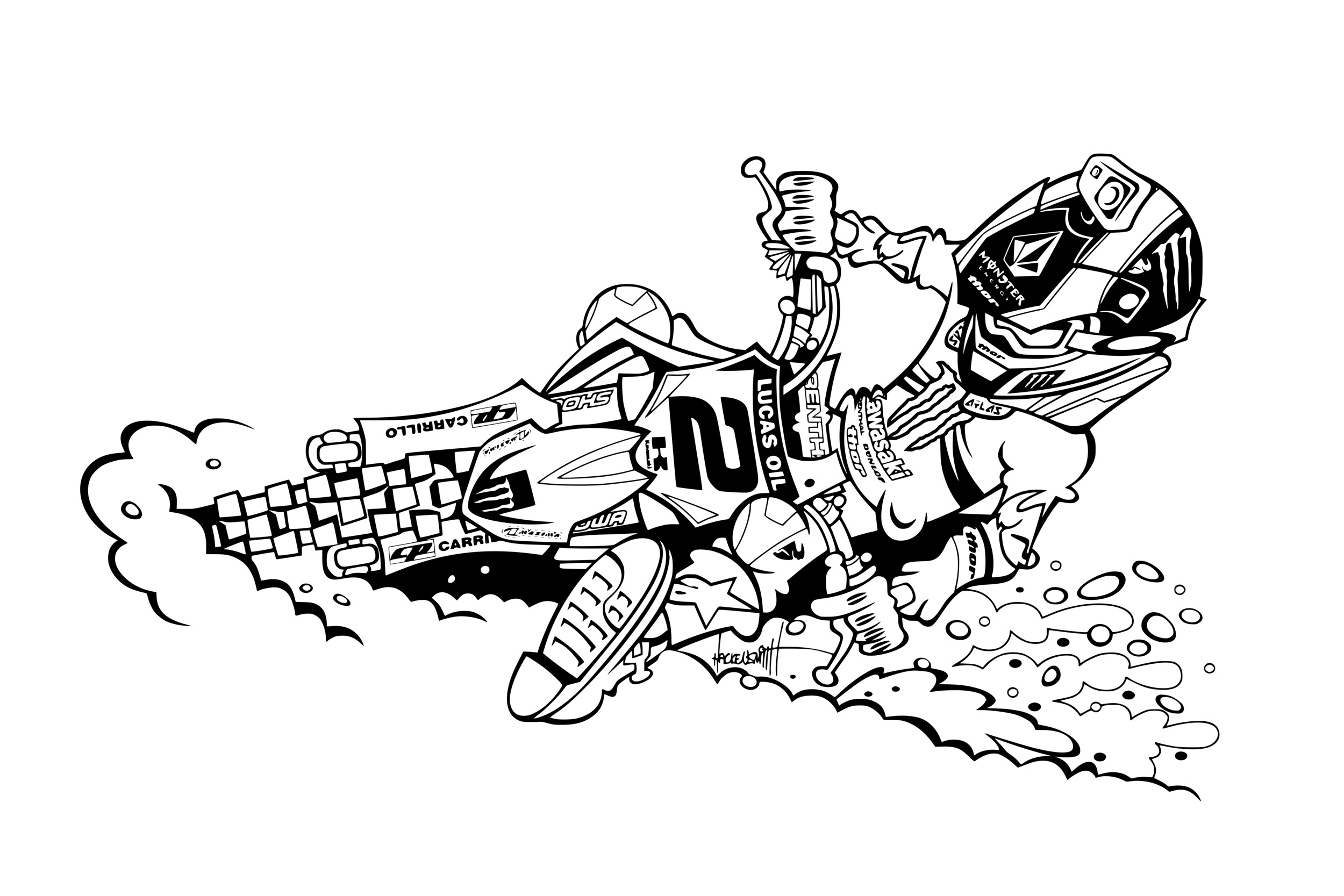 Coloriage Motocross Drift Kawasaki - Motocross à imprimer