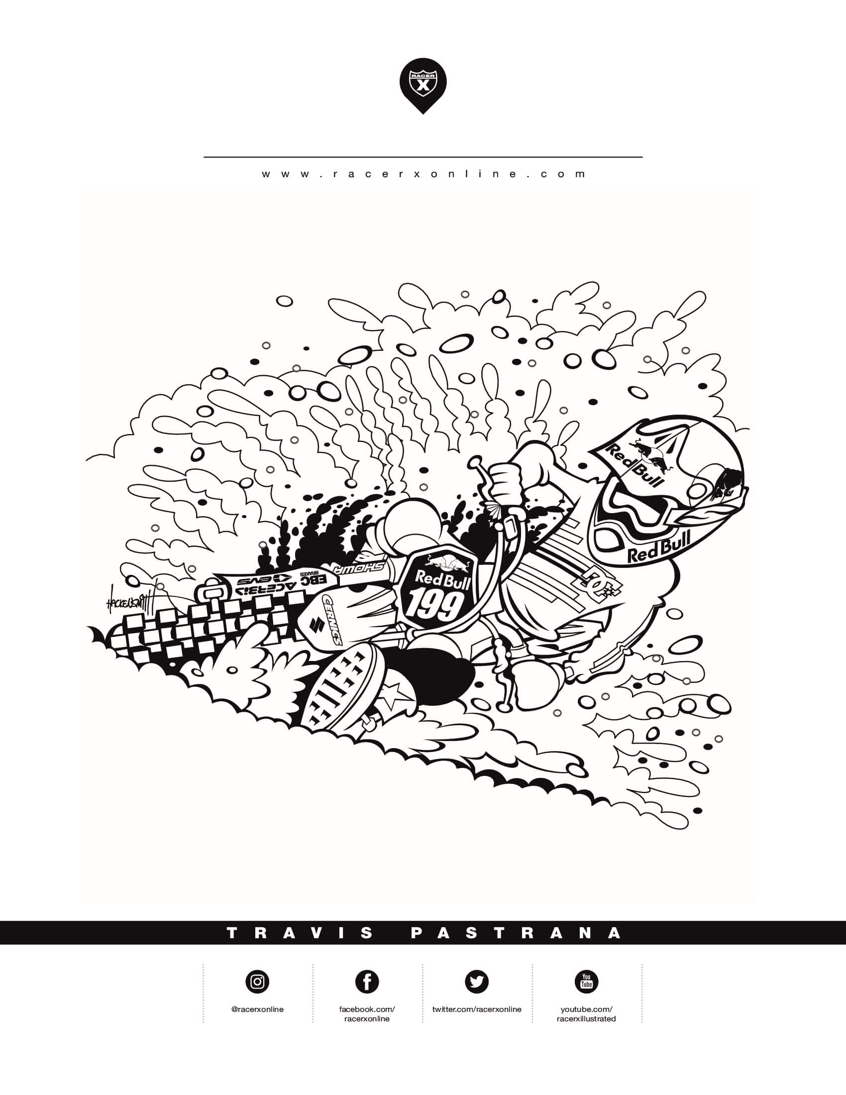 Coloriage Motocross Suzuki Redbull 199 Travis Pastrana - Motocross à imprimer