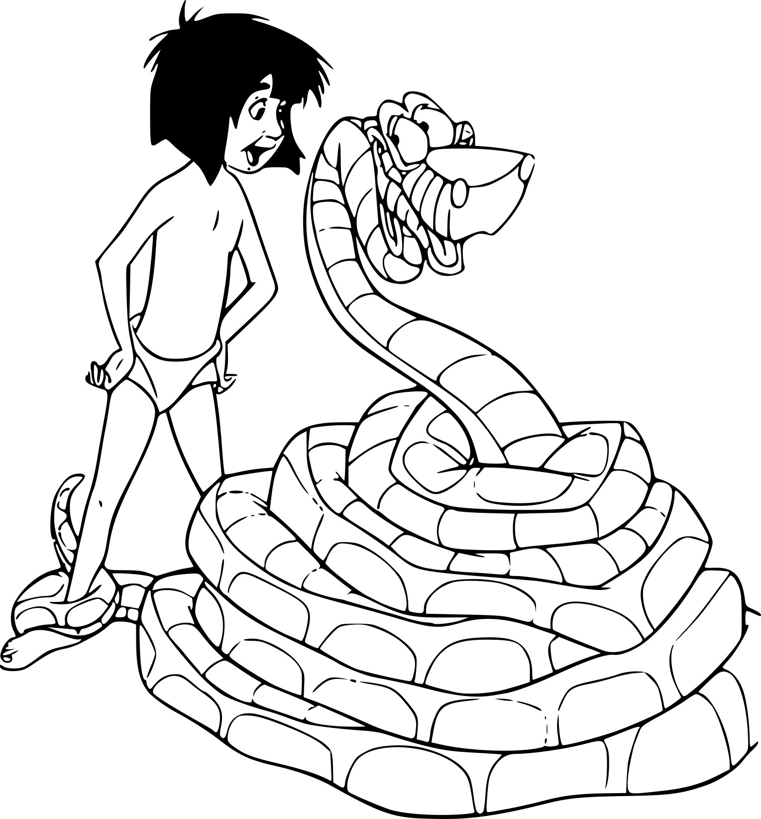 Coloriage Mowgli jeune élève par les loups du livre de la jungle - Disney à imprimer